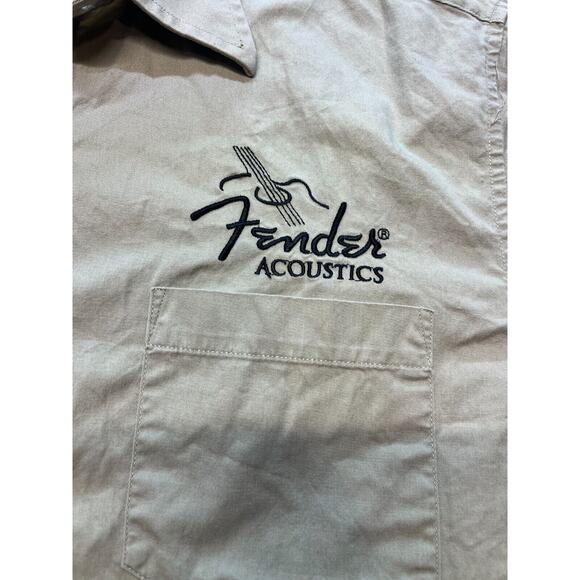 Fender Acoustics Short Sleeve Tan Button Up shirt Embroidered Medium - Picture 4 of 9